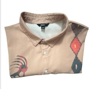 Men's Tan Graphic Button Down Shirt California Designed L